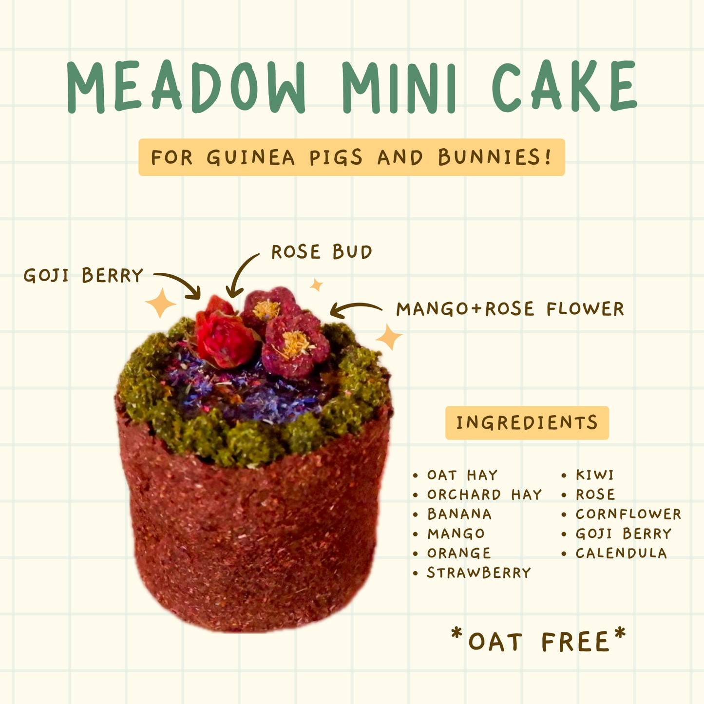 Meadow Mini Cake | For Guinea Pigs and Bunnies (*ONLY taking orders for birthdays in the 4th week of May and onwards*)